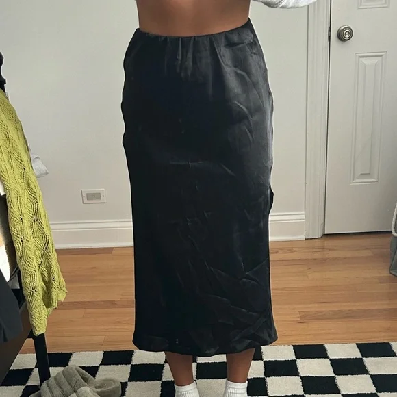 Black Satin Belted Bias Cut Maxi Skirt Co-ord Nasty Gal USA